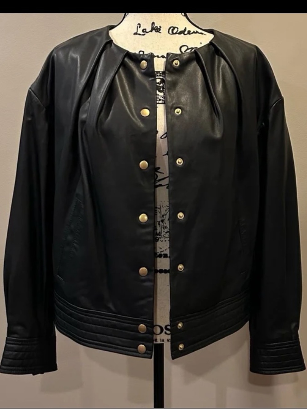Le' AL.X Leather Ruched Crew Neck Bomber Jacket